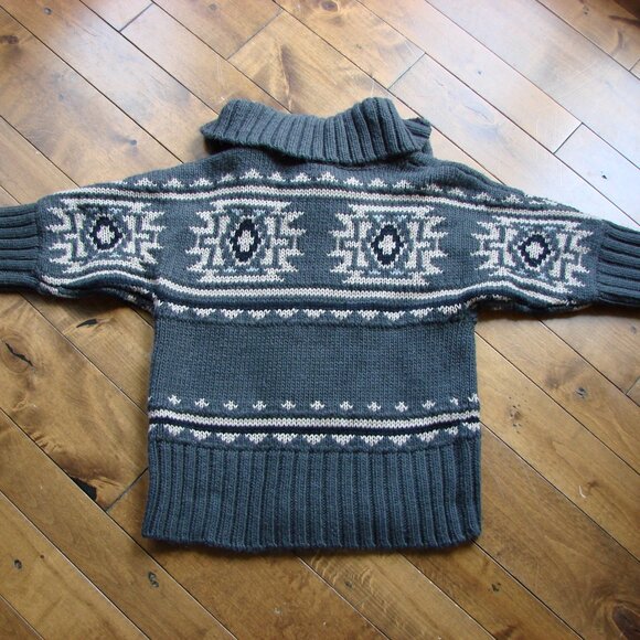 Chunky Knit Cardigan Sweater Gray Cream Aztec Pattern Wool Alpaca Blend Medium - Picture 10 of 16